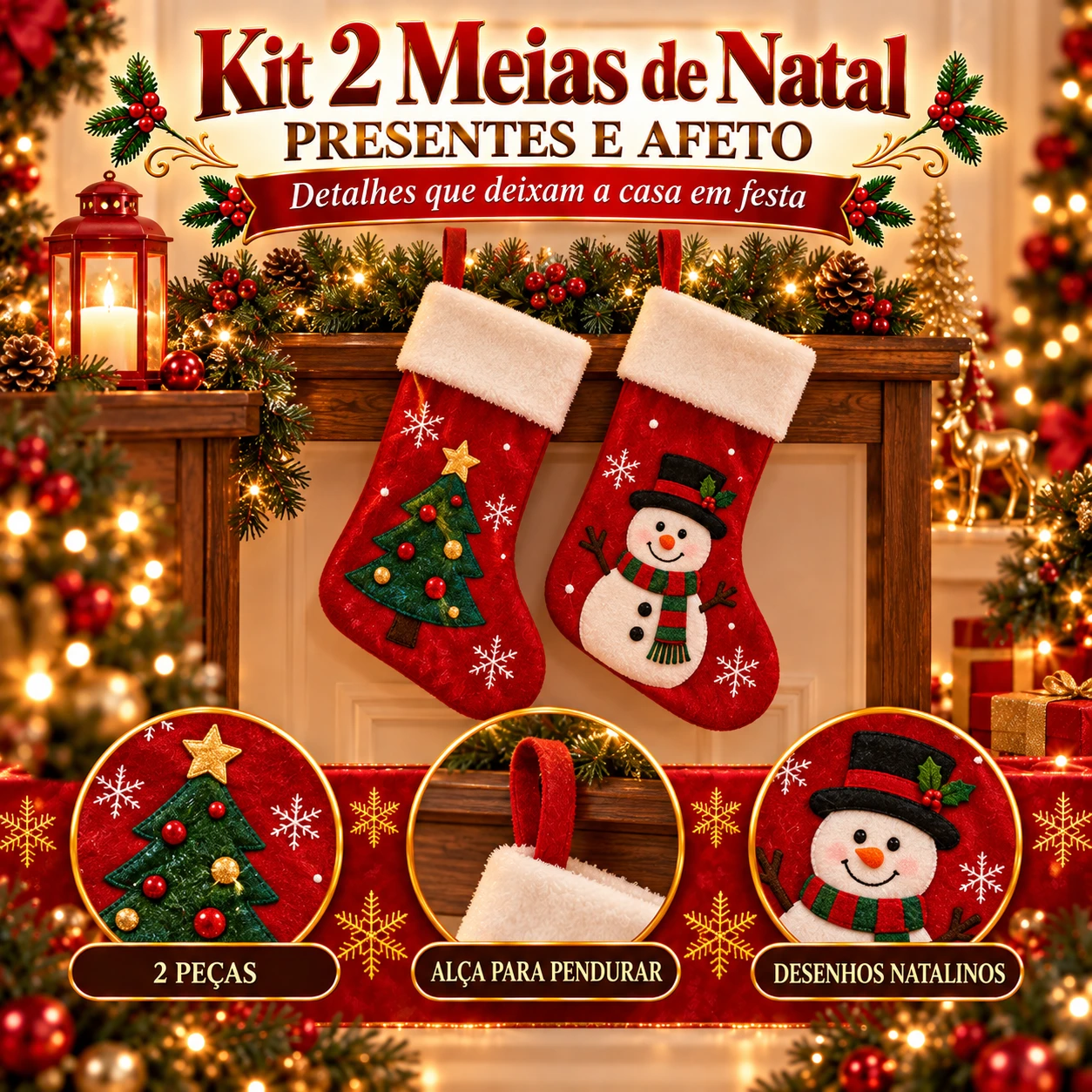 Kit 2 Meias de Natal — Presentes e Afeto