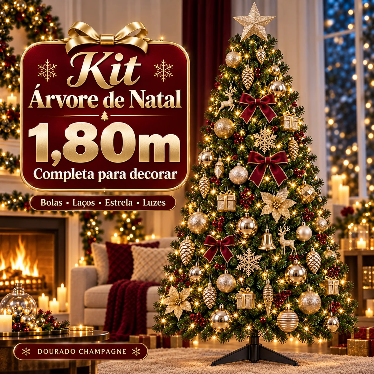 Kit Árvore de Natal 1,80M — Dourado Champagne