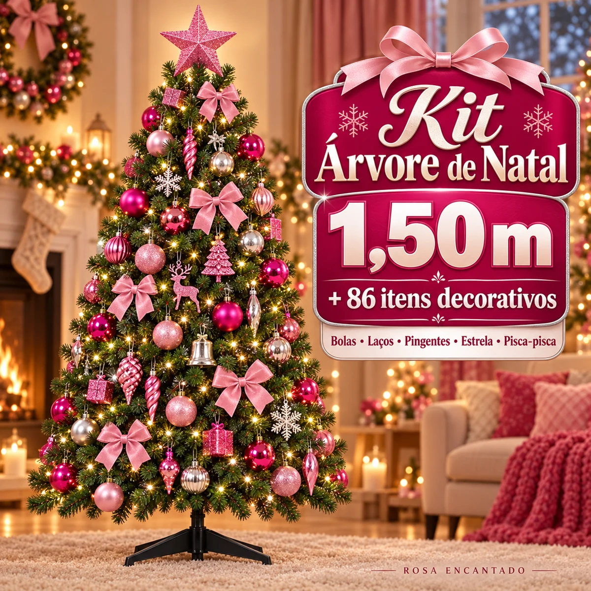 Kit Árvore de Natal 1,50M — Rosa Encantado