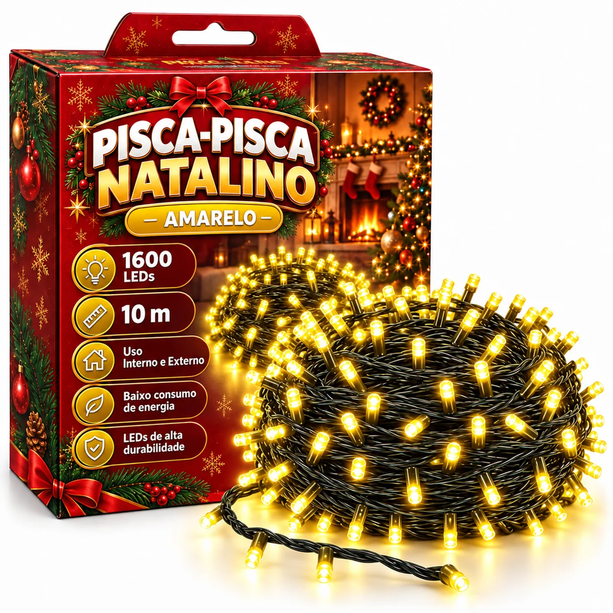 Pisca-Pisca 10M Amarelo — Brilho Dourado
