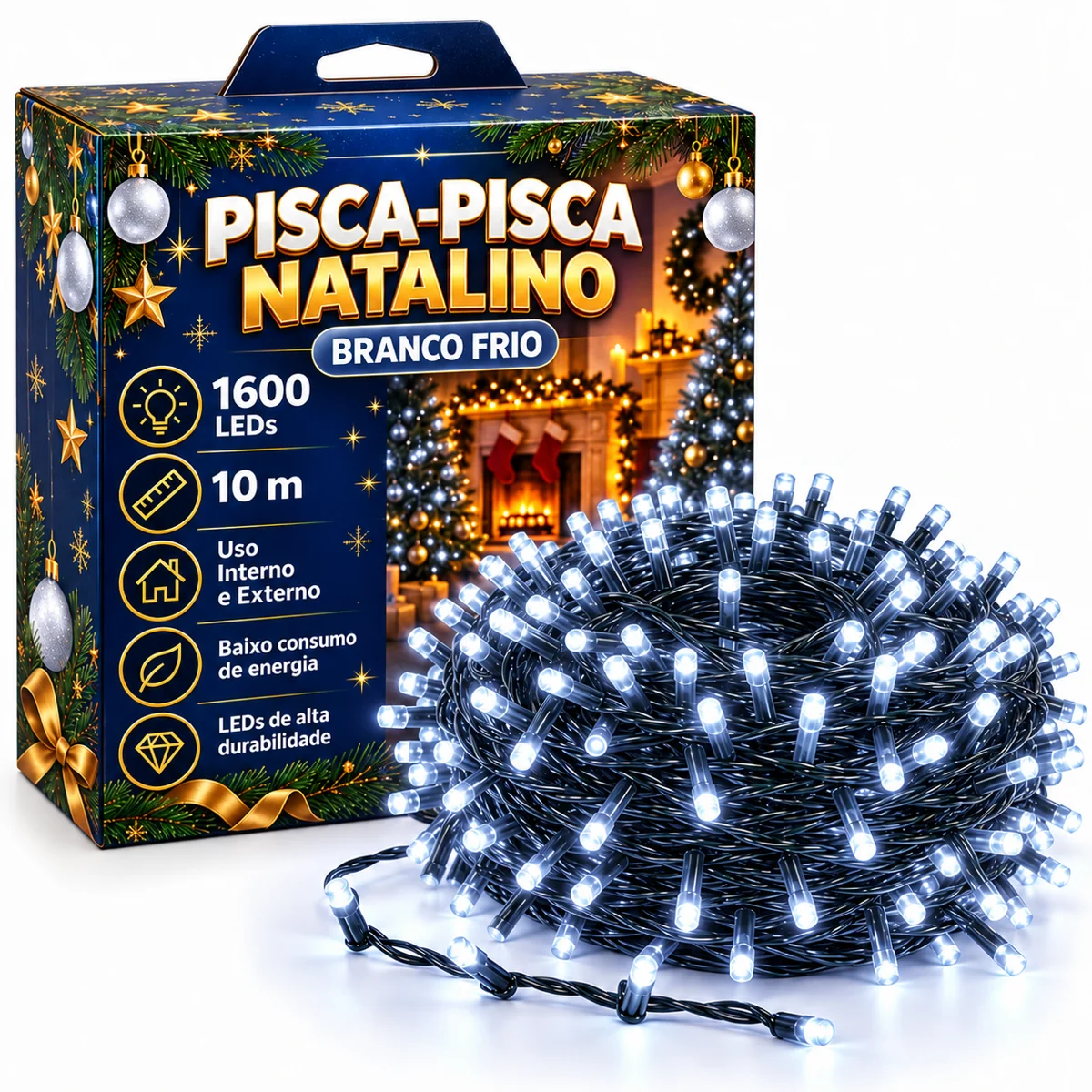 Pisca-Pisca 10M Branco Frio — Branco Neve