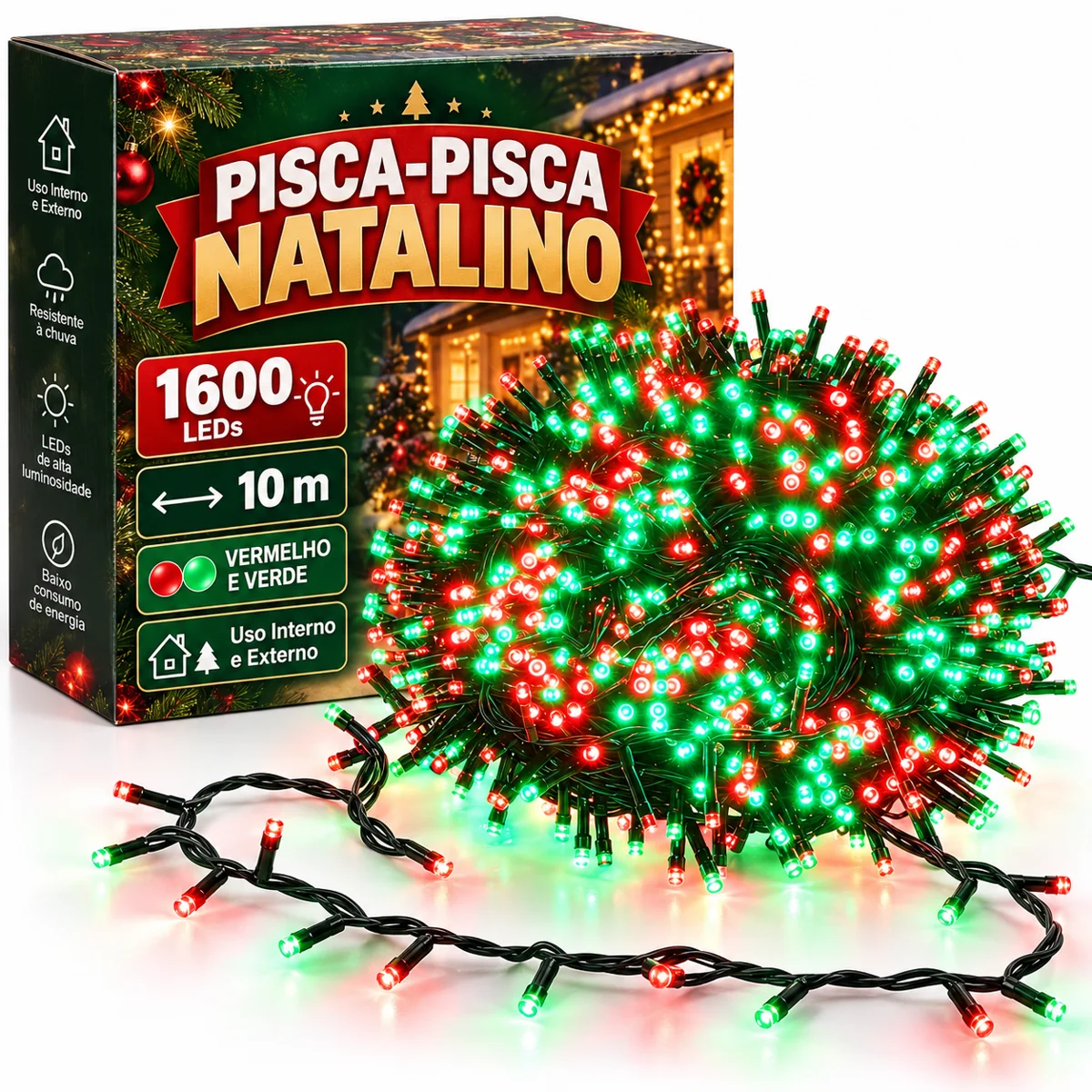 Pisca-Pisca 10M Vermelho e Verde — Natal Clássico