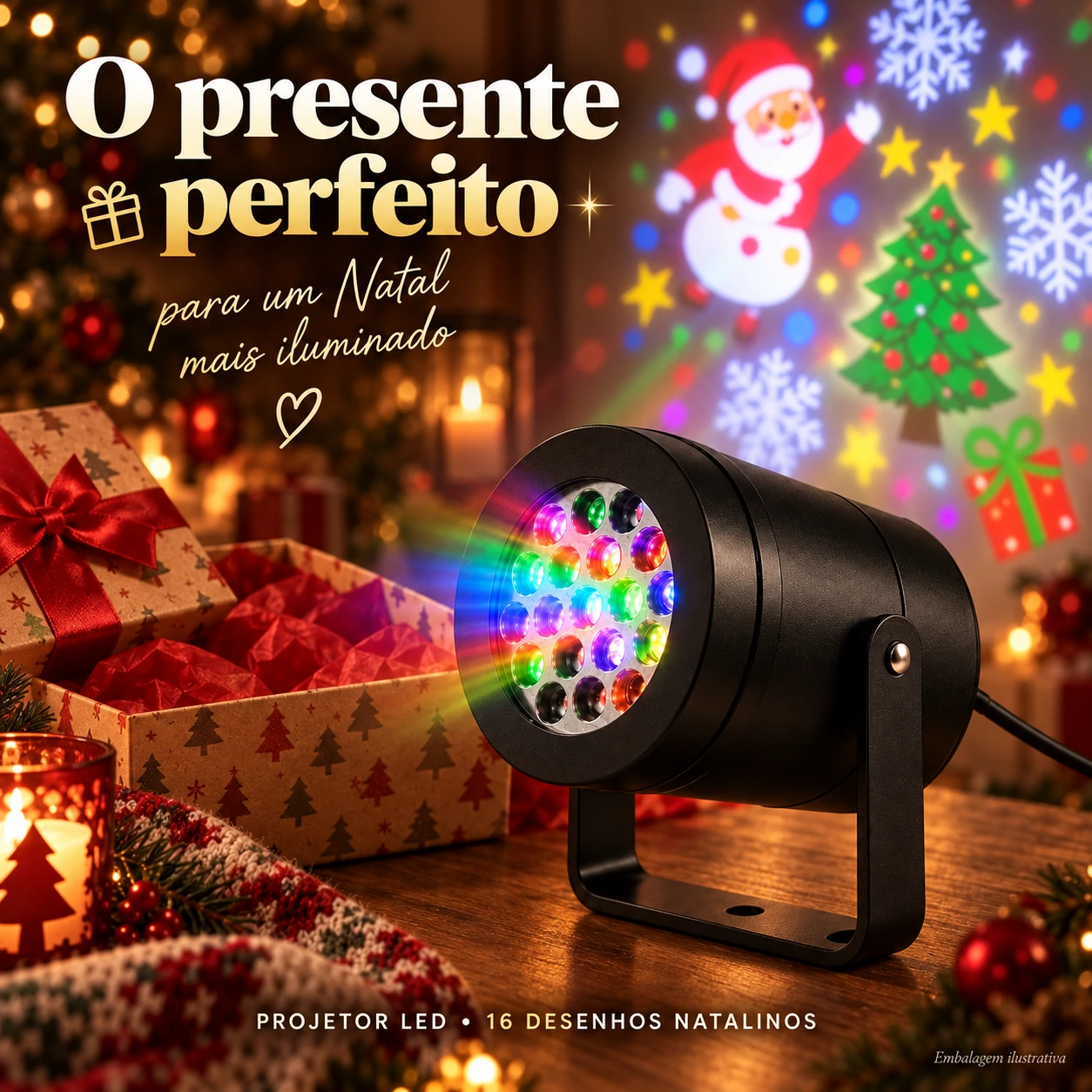 Projetor de Natal LED com 16 Desenhos Animados