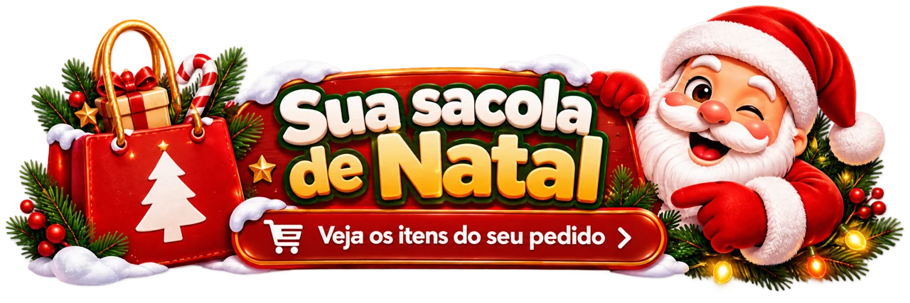 Sua sacola de Natal. Veja os itens do seu pedido.